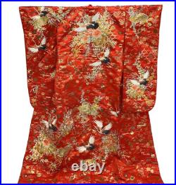 Iro-uchikake Kimono Pure Silk Red Gold Tsuru Crane Japanese Traditional Bridal