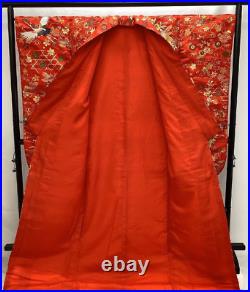 Iro-uchikake Kimono Pure Silk Red Gold Tsuru Crane Japanese Traditional Bridal