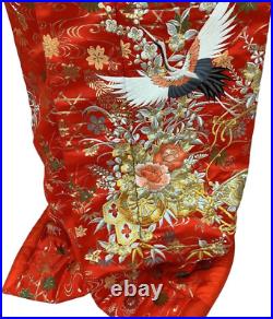 Iro-uchikake Kimono Pure Silk Red Gold Tsuru Crane Japanese Traditional Bridal