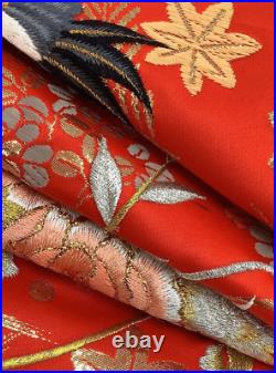 Iro-uchikake Kimono Pure Silk Red Gold Tsuru Crane Japanese Traditional Bridal