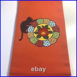 Japanese 3K1393 Nagoya Obi Silk Shiose Cat Orange Black Red Green Yellow Blue