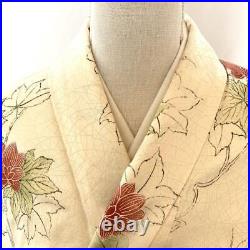 Japanese 896 Kimono Silk Fine Pattern Floral Cream Color Red