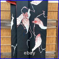 Japanese Black Background Antique Red Silk Pure