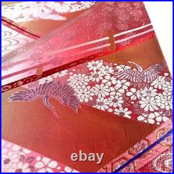 Japanese Kimono Belt OBI Nishijin Silk Crane Chrysanthemum Red Silver Gold
