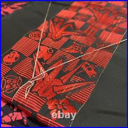 Japanese Kimono Black Red Origami Crane Pure Silk Nagoya Obi
