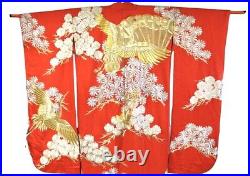 Japanese Kimono Color Uchikake Vintage Silk Red Wedding Luxurious Gold Silver