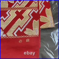 Japanese Kimono Fukuro Obi y Pure Silk Untailored Red Gold Silver