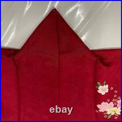 Japanese Kimono Furisode Pure Silk Cherry Blossom Foil Red Color M Size