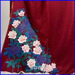 Japanese Kimono Furisode Pure Silk False Daphne Rose Gold Paint Deep Red