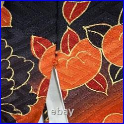 Japanese Kimono Furisode Pure Silk Flower Wave Gold Thread Red Shoken