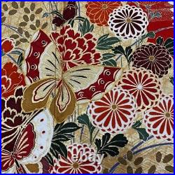 Japanese Kimono Furisode Pure Silk Junichiro Tanizaki Butterfly Red