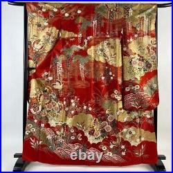 Japanese Kimono Furisode Pure Silk Junichiro Tanizaki Butterfly Red