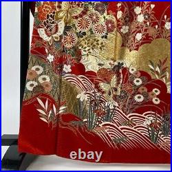 Japanese Kimono Furisode Pure Silk Junichiro Tanizaki Butterfly Red