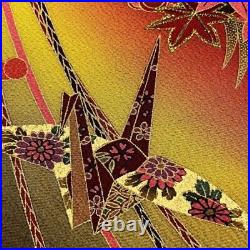 Japanese Kimono Furisode Pure Silk Lined Ball Crane Foil Red Embroidery Mari