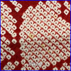 Japanese Kimono Furisode Pure Silk Moutan All By Tie Dyeing Crimson Red