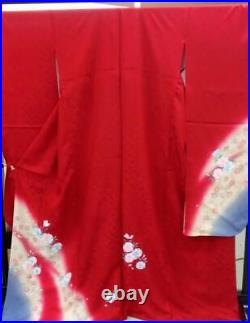 Japanese Kimono Furisode Pure Silk Red Cherry Blossom Pattern