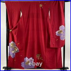 Japanese Kimono Furisode Pure Silk Suzunoya Cherry Blossom Goshoguruma Red