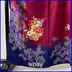 Japanese Kimono Furisode Pure Silk Suzunoya Frail Cherry Blossom Purplish Red