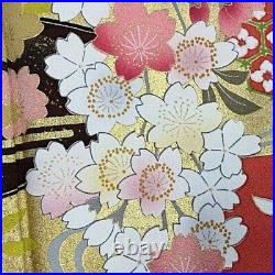 Japanese Kimono Furisode Pure Silk Yamato Cherry Blossom Butterfly Madder Red