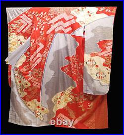 Japanese Kimono In Stock Now Onpure Silk Furisode Kimono No. 13 Vermilion Red And