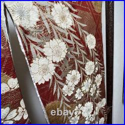 Japanese Kimono Luxury Furisode Pure Silk 167.5 Red Gold