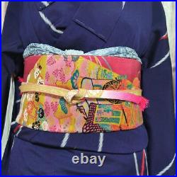 Japanese Kimono Nagoya Obi Antique Basting Thread Red Pure Silk Embroidery