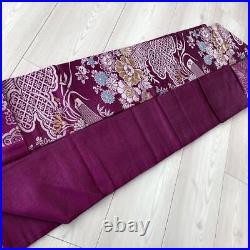 Japanese Kimono Nagoya Obi Red Purple Woven Flower Pattern Pure Silk 887