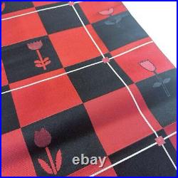Japanese Kimono Nagoya Obi Silk Tulip Checkered Pattern Red Black Plaid