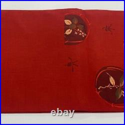 Japanese Kimono Obi Pure Silk Circular Design Leaf Red For Casual Or Daily Use