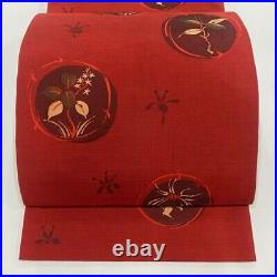Japanese Kimono Obi Pure Silk Circular Design Leaf Red For Casual Or Daily Use