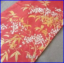 Japanese Kimono Obi Pure Silk Nagoya Obi Nanten Orange Red Gold Lucky Charm