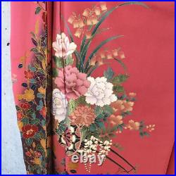 Japanese Kimono Pure Silk Long-sleeved Kimono Furisode 160.5cm Floral Floats Red