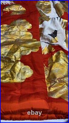 Japanese Kimono Robe Uchikake Embroidered Dress Crane Red Gold Jacket Silk