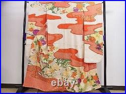 Japanese Kimono SILK FURISODE/ Red, White, Flower/ L5'22'