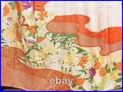 Japanese Kimono SILK FURISODE/ Red, White, Flower/ L5'22'