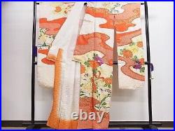 Japanese Kimono SILK FURISODE/ Red, White, Flower/ L5'22'