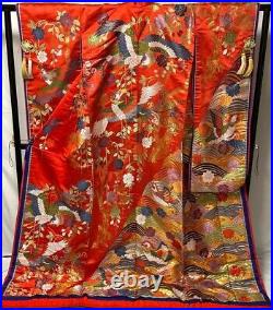 Japanese Kimono Silk Uchikake Vintage Gorgeous wedding Red Gold Phoenix Flower