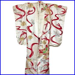 Japanese Kimono Silk Uchikake Vintage Gorgeous wedding White Red Gold Phoenix