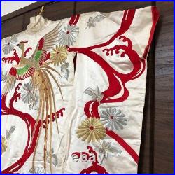 Japanese Kimono Silk Uchikake Vintage Gorgeous wedding White Red Gold Phoenix