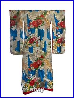 Japanese Kimono Silk Uchikake Vintage Wedding Red Gold Houou on Arrow Feathers
