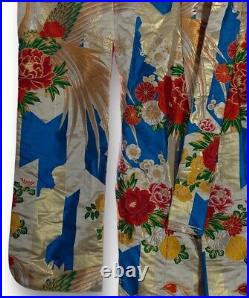 Japanese Kimono Silk Uchikake Vintage Wedding Red Gold Houou on Arrow Feathers