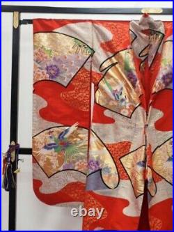 Japanese Kimono Uchikake Luxurious Wedding Pure Silk Red Phoenix japan