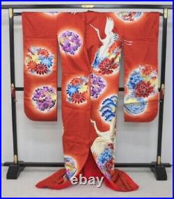 Japanese Kimono Uchikake Luxurious Wedding Pure Silk vermillion red japan