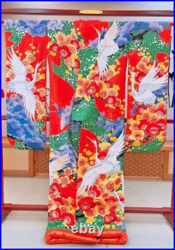 Japanese Kimono Uchikake Pure Silk/Plum blossom/Pine/Luxury/Traditional/Red