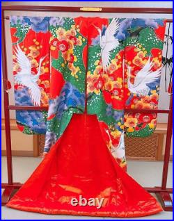 Japanese Kimono Uchikake Pure Silk/Plum blossom/Pine/Luxury/Traditional/Red