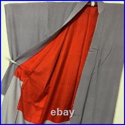 Japanese Light Purple Plain Color Red Silk Lining Kimono