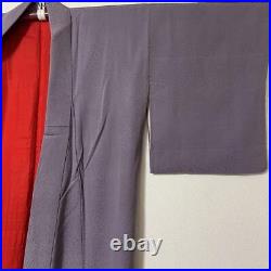 Japanese Light Purple Plain Color Red Silk Lining Kimono