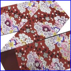 Japanese Pure Silk Obi Red Karaori Cherry Blossom Chrysanthemum