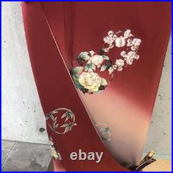 Japanese Semi-formal Kimono Houmongi Pure Silk Floral Gradation Red 174 cm