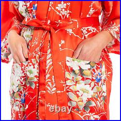 Japanese Silk Kimono Floral Print Short Red